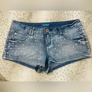 L'Amour Light Blue Denim Shorts with Silver Accents